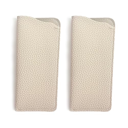 Mirkcittle 2 Pack Soft Leather Eyeglasses Cases for Women Men Fashion PU Soft Sunglasses Pouch Portable Travel Glasses Cases (Milkshake white/Milkshake white)