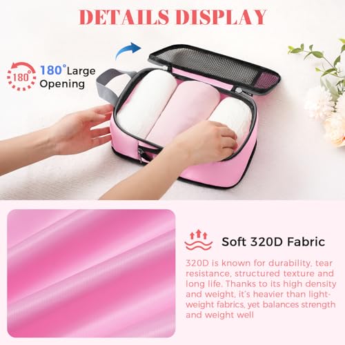 Image of BAGAIL 4 Set /6 Set /8 Set Compression Packing Cubes Travel Accessories Expandable Packing Organizers (Half Mesh, 6-Pink)
