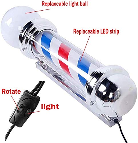 Poteau De Barbier Lumineux Rotatif - LED 75 Cm - Rayures Rouge, Bleu, Blanc - Étanche - Pour Salon Coiffure, Bar, Décoration Extérieure - 4