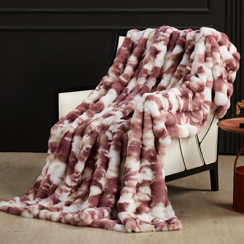 SAPHREAS Kuscheldecke Flauschige 150x200, Furry Bubble Kunstpelz Decke Oeko-Tex Zertifiziert Dicke & Warme Sofadecke für Bett Couch Schlafzimmer Deko Plüschdecke Tie-Dye Burgundy