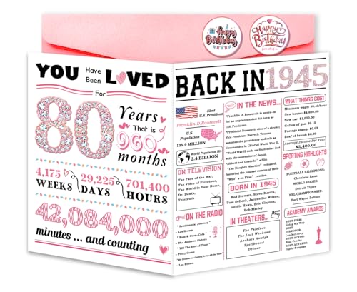 ATTLVV 80th Birthday Card, 80th Birthday Gifts for Women, 80th