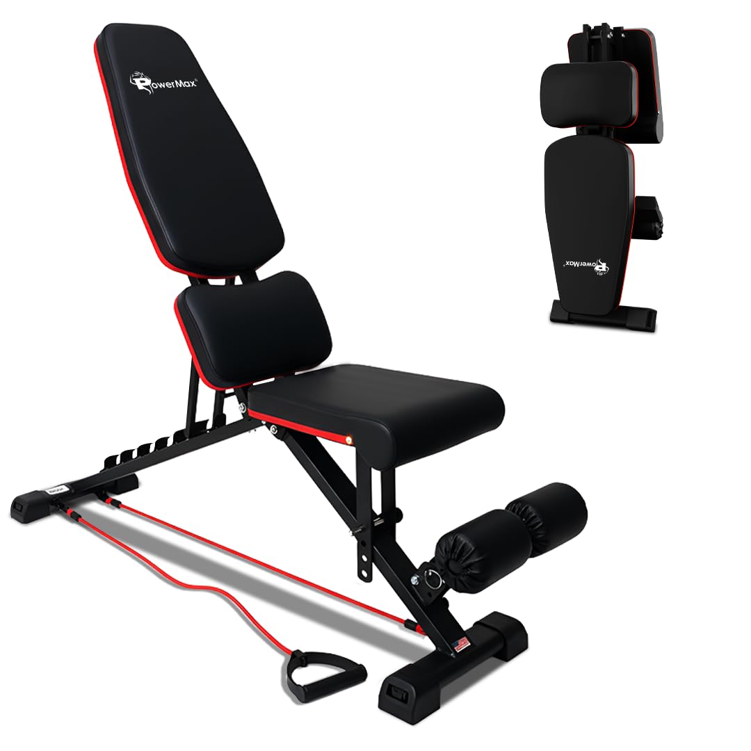 PowerMax Fitness PUB-96 Adjustable Weight Bench for Home Gym with Resistance band | 150KG Max Load | Multi-Purpose Flat Incline Decline (FID) Bench | Strength Training Exercise Workout | Steel Frame-image-33