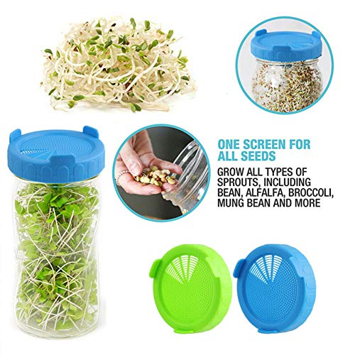 6 Pack Plastic Jar Sprouting Lid, Easy Rinse & Drain for Wide Mouth Mason Jar Lids, Grow Bean Sprouts, Alfalfa, Salad Sprouts etc