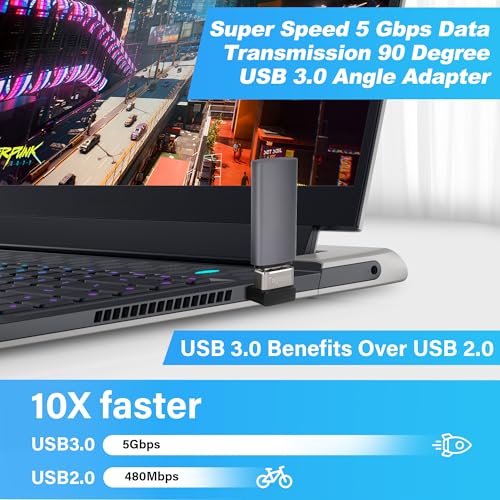 Image of 90 Degree USB 3.0 Adapter 2 Pack, (Up and Down) Right Angle USB Type-A Male to Female USB L Shape On The Go (OTG) Connector Extender Support Charge & Data Sync (5Gbps) for PC, Laptop, Mouse, Keyboard