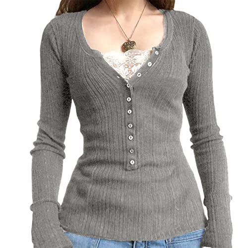 Image of Fairy Grunge Shirts for Women Y2K Tops Long Sleeve Lace Patchwork Tees Teen Girls Vintage Slim Blouse Fall Clothes