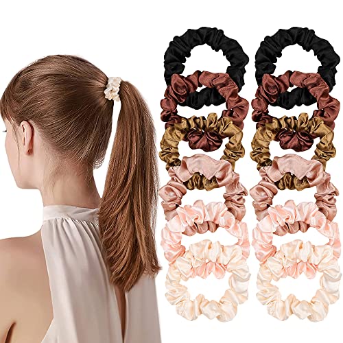 Image of Satin Silk Hair Ties Small Mini Scrunchy for Women Cute Ponytail Holders Mini Bulk Scrunchies Elastic Hair Bands for Thick Curly Hair Pony Tails Hair Ties (12 Pcs)