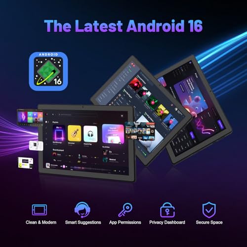 Image of Gleeso Tablet, Android 16 Tablet 10 Inch, 24GB+64GB+2TB TF, 6000mAh Battery, Dual Camera, Widevine L1, Face ID, WiFi 6, BT 5.4, 2-in-1 Tablets with Keyboard Mouse Pen Protective Case