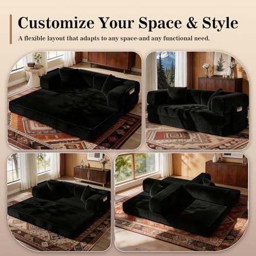 Image of AUGOP Futon Sofa Bed Boneless Couch for Living Room,Pull Out Couch with Sleeper Sofa,Day Bed Couch with Storage Pocket,Removable Corduroy with 2 Pillow