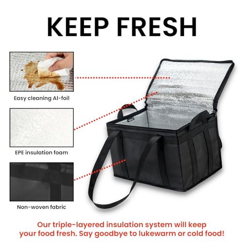 Image of NZ home Insulated Bags for Food Delivery (Large) Grocery Shopping Cooler Bag, Pizza Delivery, Hot & Cold Catering Tote, Reusable, Foldable & Heavy Duty (2 Pack, Black)