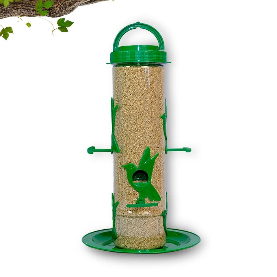 Image of Bird Feeder for Garden Balcony - Large 1kg Transparent Hanging Food Station for Wild Birds - 6 Port Weatherproof Seed Dispenser - Ideal Gift for Bird Lovers, Easy to Fill & Clean Design