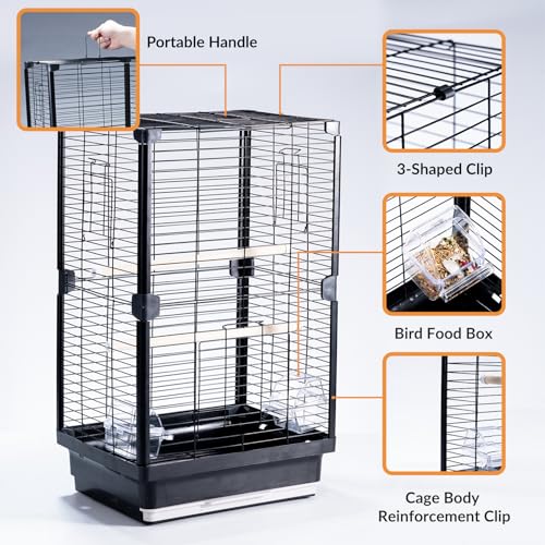 25 inch Bird Cage, Portable Travel Parrot Cage, Double-Layer Parakeet Cage, for Temporary Pet Accommodation, Trip to Vet, Short Trip, Camping, Black - Image 4