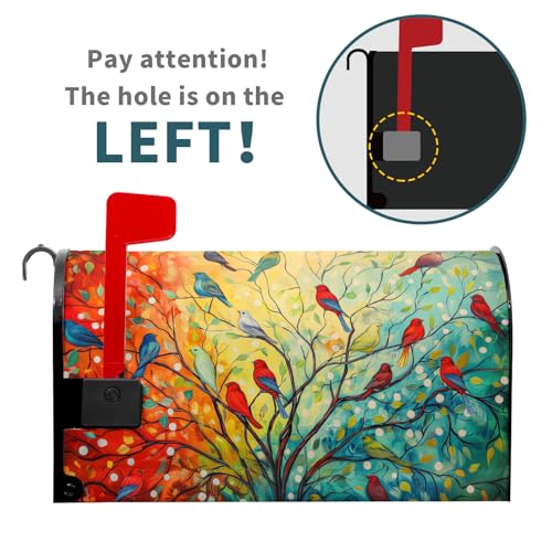 Image of Spring Summer Flower Mailbox Covers Magnetic Standard Size 18x21 Inch Colorful Rainbow Tree of Life Branch Mailbox Covers Spring Abstract Birds Mailbox Wrap Post Letter Box Cover for Home Gadern Decor