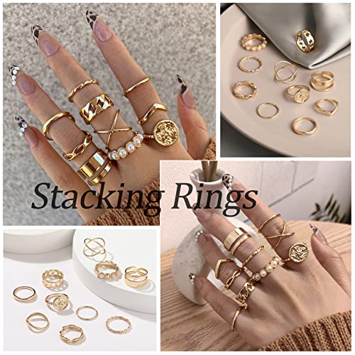 Image of YEEZII Gold Knuckle Ring Set for Women, Boho Stackable Finger Midi Rings