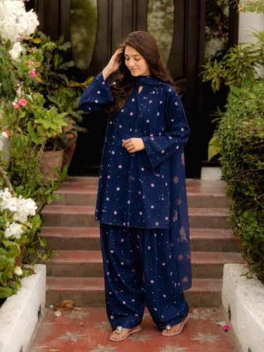 Image of ANNI DESIGNER Farshi Salwar Suit for Women | Viscose Blend Embroidered Straight Kurta with Dupatta | Farsi Farasi Parsi Ethnic Outfit | Indian Office Party Traditional Clothing Fashion
