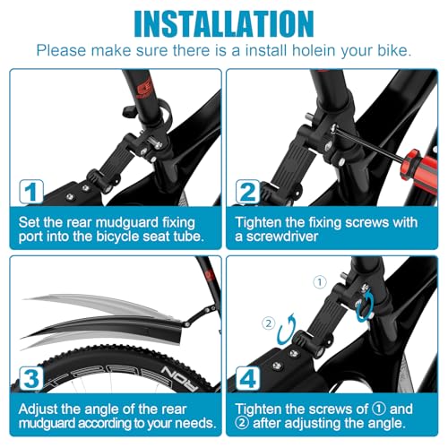 Cooryda Bike Fender Set, Guardabarros Ajustables, Delantero y Trasero, Liberación Rápida, Ensanchado y Engrosado para Bicicleta Montaña y Ciudad 20-26 Pulgadas miniatura 6