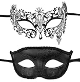 KEFAN 2 Pack Couple's Venetian Masks Set Masquerade Ball Mask Carnival Mardi Gras Prom Mask Theatrical Masks