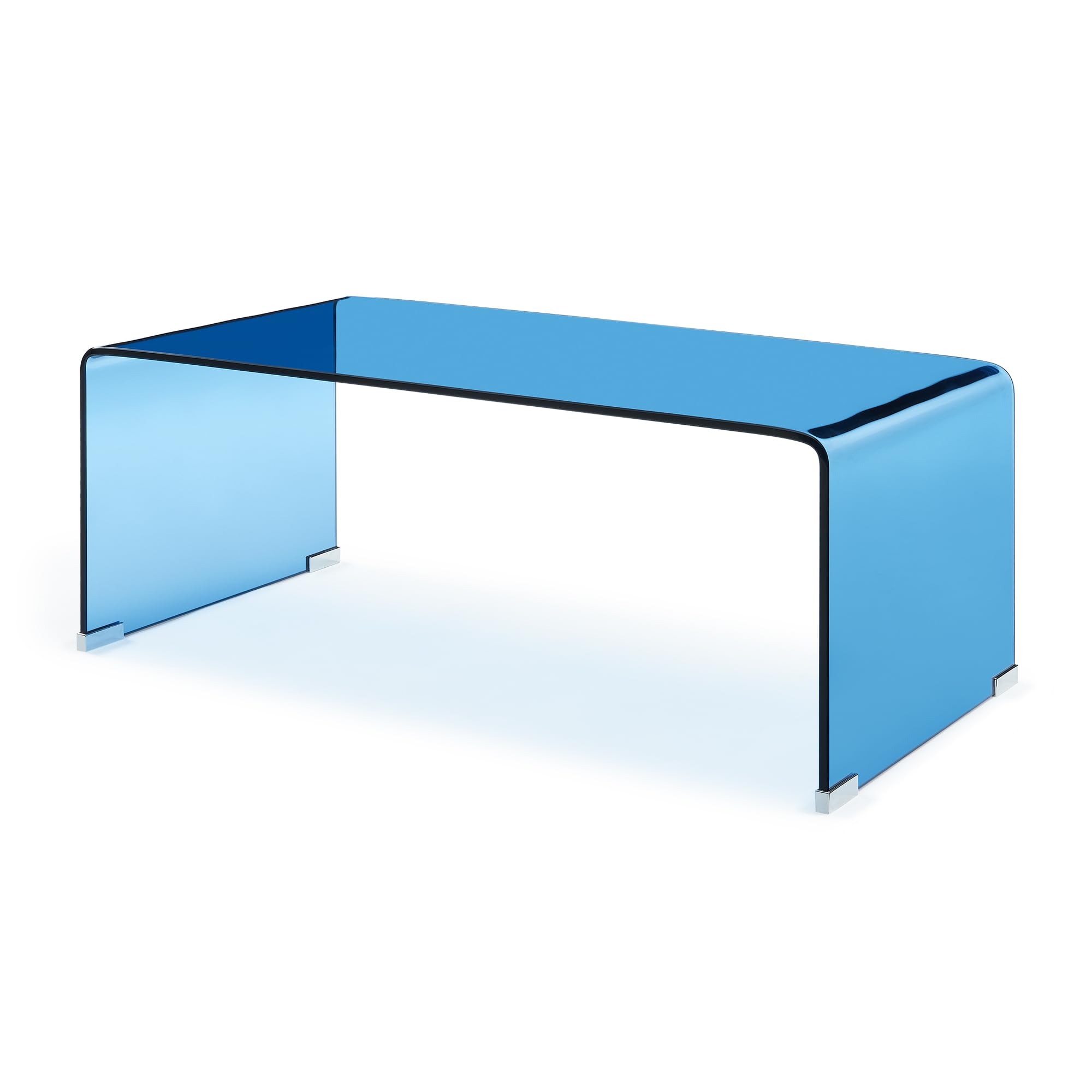 [en.casa] Tavolino da Caffè in Vetro Temperato Tavolo Basso Centrale da Salotto con Piano Rettangolare per Soggiorno Studio Living 90 x 45 x 35 cm - Blu
