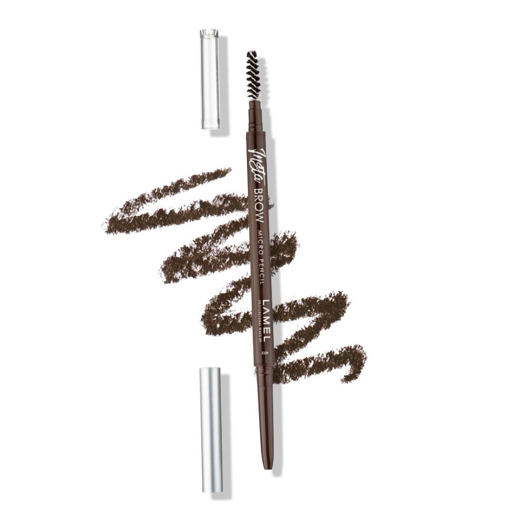 Lamel INSTA Micro Brow Pencil 402-Chocolate | Ultra-thin pencil |Natural-looking strokes |Convenient spoolie |Does not require sharpening |0.12gm