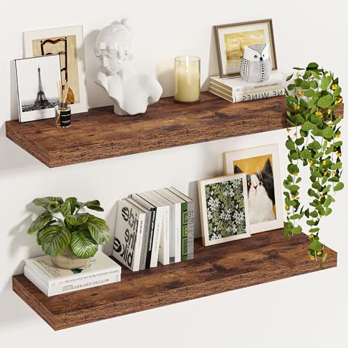 Vivelove 12" Deep Floating Shelves for Wall, [Wood Grain Texture]
