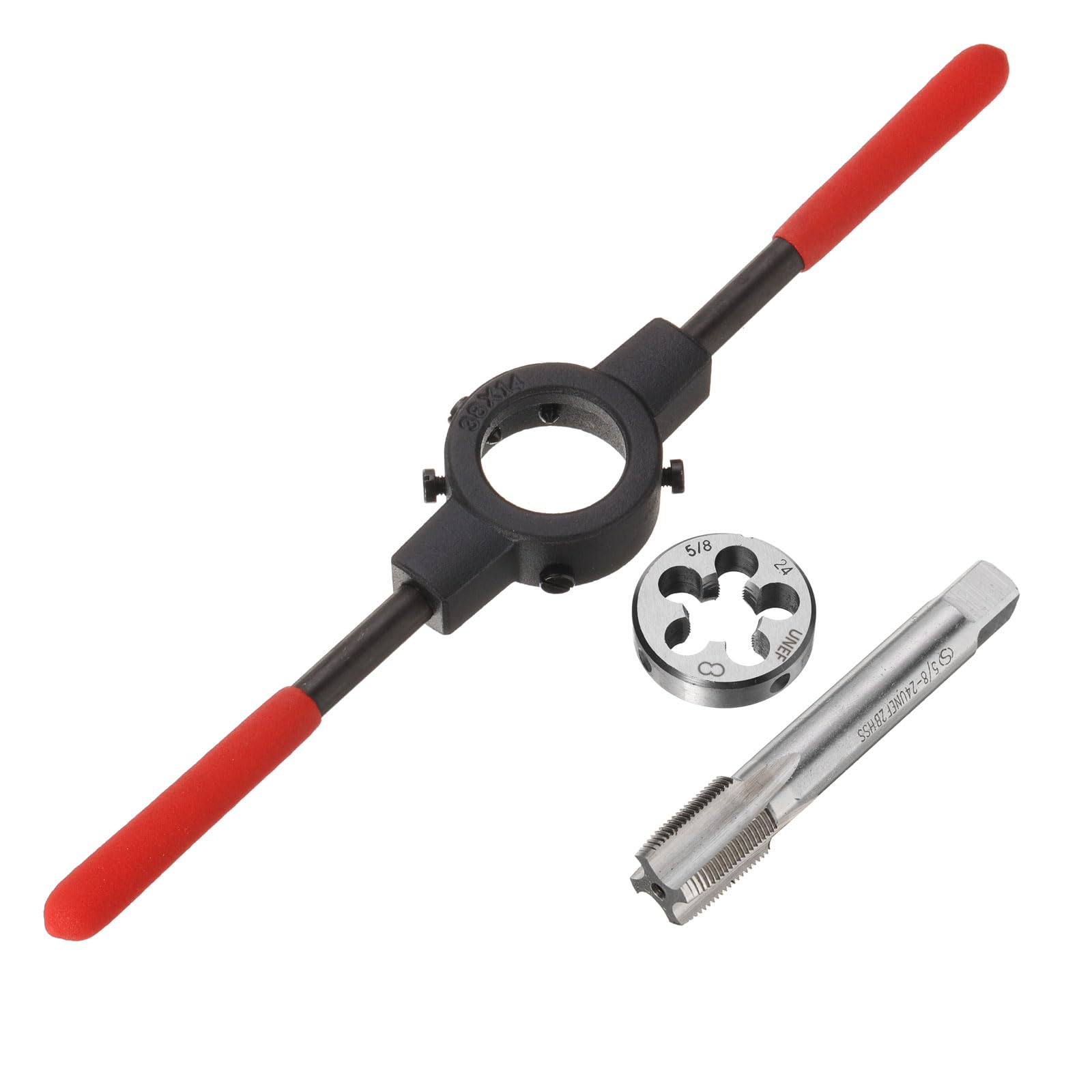 Zestaw gwintowników i narzynek 5/8-11 UNC, 38 mm, okrągły klucz do narzynek z uchwytem z tworzywa sztucznego, narzędzie do gwintowania gwintowników i narzynek okrągłych ze stali szybkotnącej