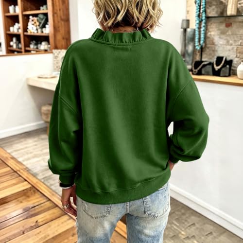 Elneeya V Neck Sweatshirt Women Oversized Ruffled Retro Fall Sweatshirt - image 3