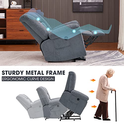 Sellerwe Electric Power Lift Recliner Chair For Elderly With Massage And Heat, Fabric Lift Recliner Chairs For Seniors, Remote Control, 3 Positions, Usb Ports For Home Living Room (Grey Blue) #TOP2