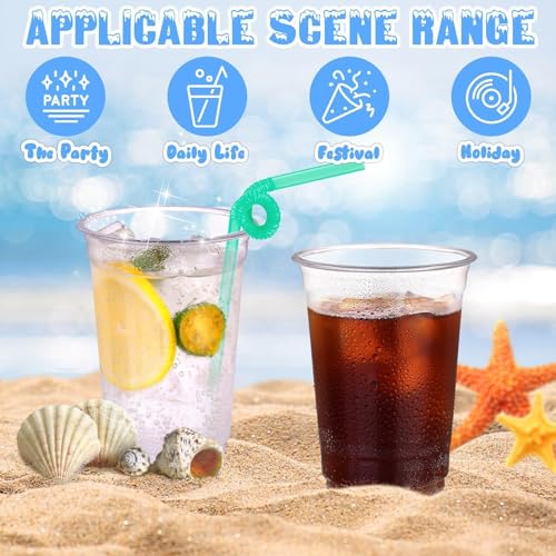 Image of 10 Oz 50 Set Clear Plastic Cups with Flat Lids, Iced Coffee Cups