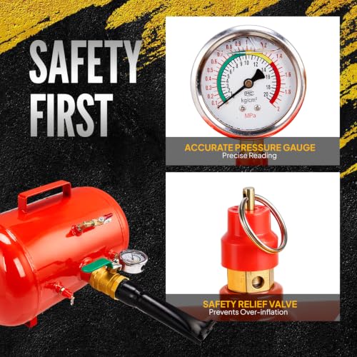 Image of Bonnlo 5 Gallon Air Tire Bead Seater Blaster with Pressure Gauge & Handle,145PSI Seating Tool Inflator Tank, 85-116PSI Adjustable Pressure for Car Truck ATV, Jeep, Pickup, Red