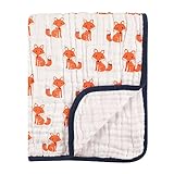 Hudson Baby Four Layer Muslin Tranquility Blanket, Foxes, One Size