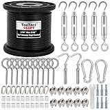 TooTaci 1/16 Wire Rope Kit, 165ft Black Vinyl Coated Stainless Steel Cable with Turnbuckles for Cables Wire, String Light Hanging Kit for Trellis & Climbing Plant Support, Curtain