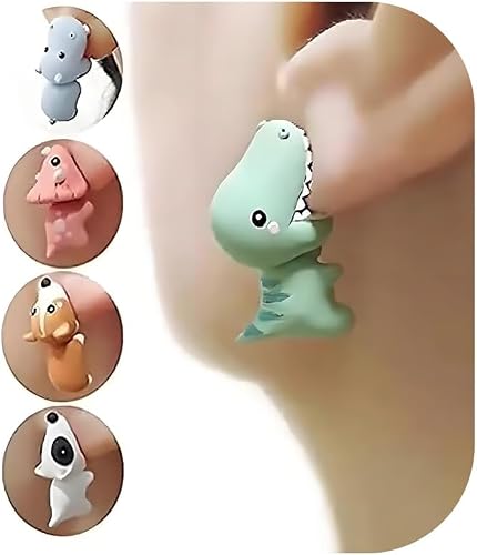 Cute Animal Bite Earrings for Women Fun Dinosaur Earrings Studs 3D Handmade Poly