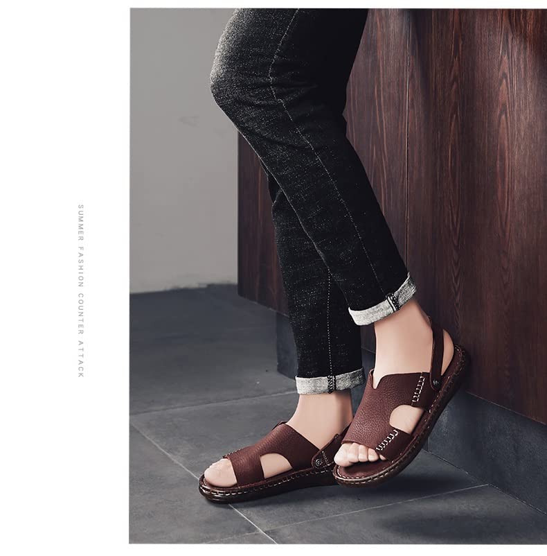 Men Sandals Comfort Leather Brown Beach Slippers Casual Footwear Outdoor Beach Shoes3