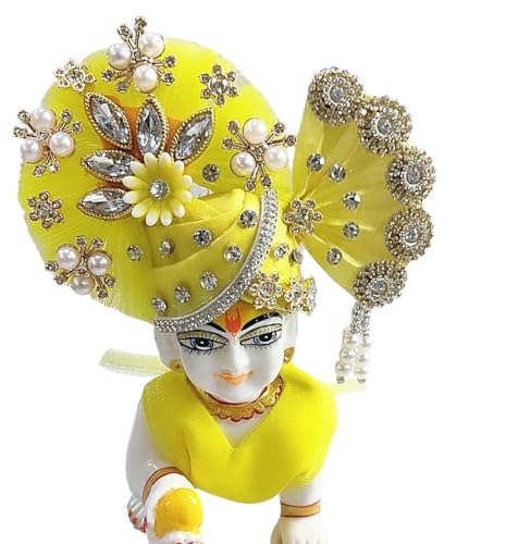 Image of Laddu Gopal Heavy Poshak with Pagdi, Patka and Choli (Size 2) l Ladoo Gopal Dress l Bal Gopal l Kanha Ji Thakur Ji Dress(Yellow)