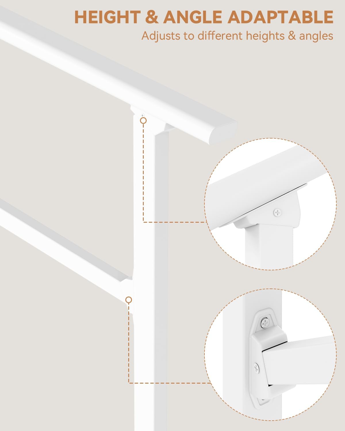 Adjustable Stair Handrail - Indoor/Outdoor Safety Railing for Concrete, Brick & Wood Steps - Easy Installation for Elderly - White