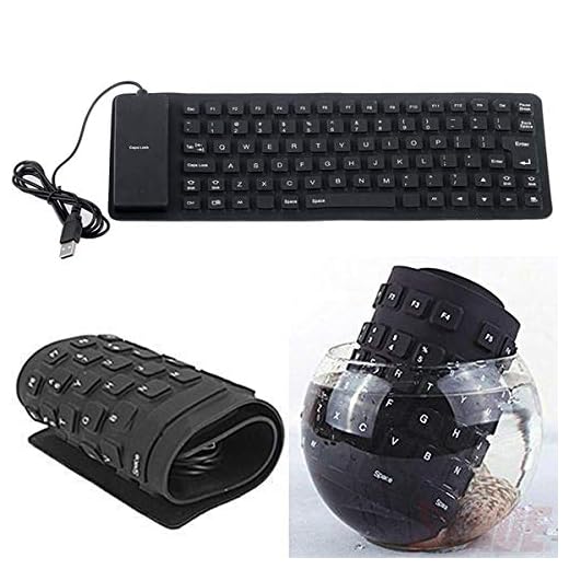 MEW Foldable Silicone Keyboard USB Wired Portable Waterproof Rollup Standard Silica Gel Computer Keyboard for PC Notebook Laptop, Full Size(109 Keys,Black).