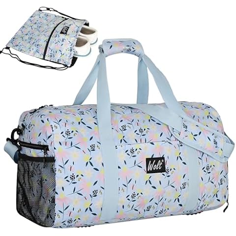 Travel Duffle Bag - Weekender Overnight Bags for Women, 40L Carry On Bag with Wet Pocket & Shoes Compartment, including Drawstring Backpack (WildFlower) Cover