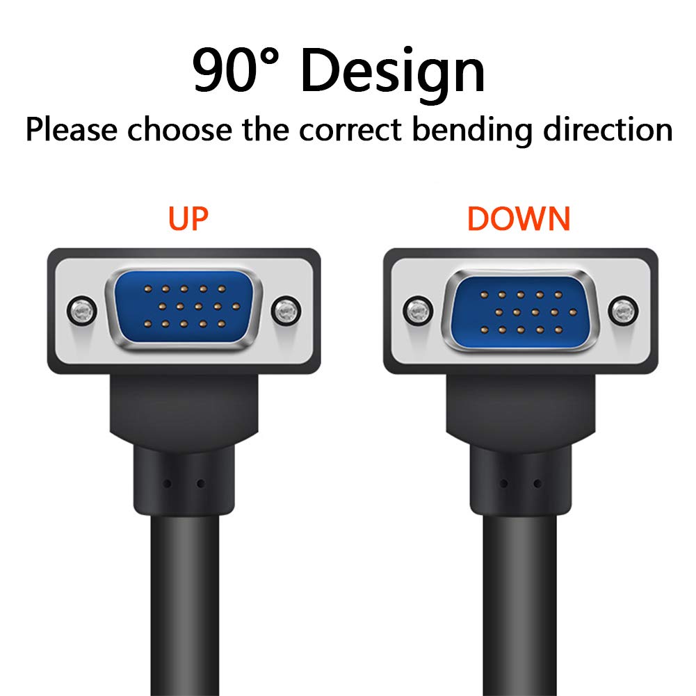 AKT Kabel VGA, zagięty 90 stopni kabel VGA, obsługuje 1080p, kompatybilny z komputerem, odtwarzaczem, telewizorem, monitorem (3M), 90°, DOWN