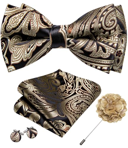 Image of YOHOWA Mens Bow Tie Set Paisley Coloful Pre-tied Bowties Adjustable with Handkerchief Cufflinks Wedding Prom Party