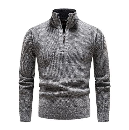Pull en tricot chaud pour homme idéal au quotidien, haut décontracté zippé gris clair M