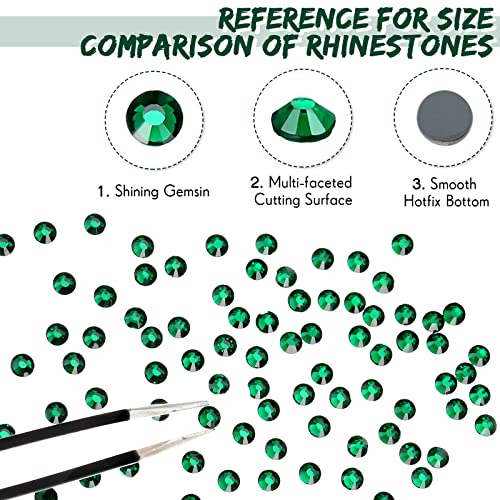 Image of 22000 Pcs Hotfix Rhinestone Bulk Crystal Iron on Flat Back Nail Gems Hot Fix Round Glass Rhinestones for Bedazzling DIY Crafts Clothes Shoes Supplies Decoration 2.7-2.9mm(SS10, Green)