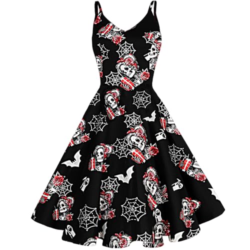 GOOBGS Women's 1950s Retro Vintage Spaghetti Strap Cocktail Swing Dresses