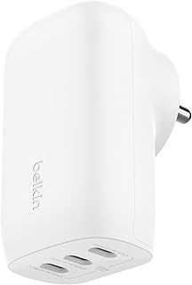 Belkin 67W (25W+20W+20W) 3-Port USB -C Wall Charger with PPS |Fast Charging Charger for iPhone 17, MacBook Pro, AirPods, S...