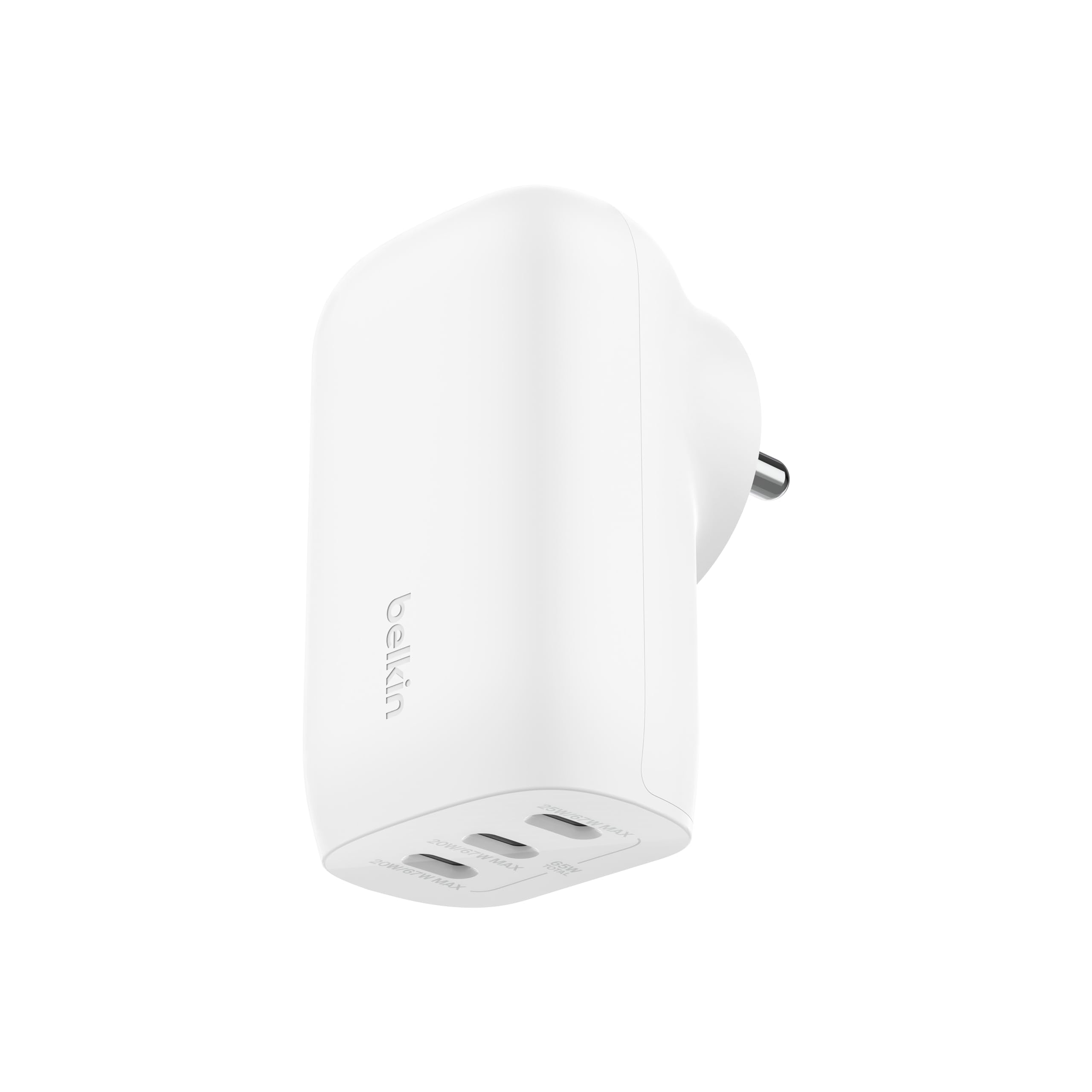 Belkin 67W (25W+20W+20W) 3-Port USB -C Wall Charger with PPS |Fast Charging Charger for iPhone 17, MacBook Pro, AirPods, Samsung Galaxy S25, Google Pixel 10, | 2 Years Warranty, White