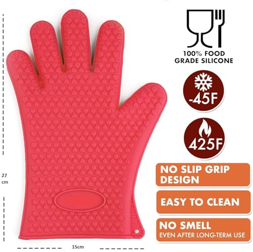Image of 1 pcs Heat Resistant Silicone Glove for Cooking, Five-Finger Silicone Gloves Oven Microwave Insulated Gloves Anti-Scald Baking Tool. (Multicolor)