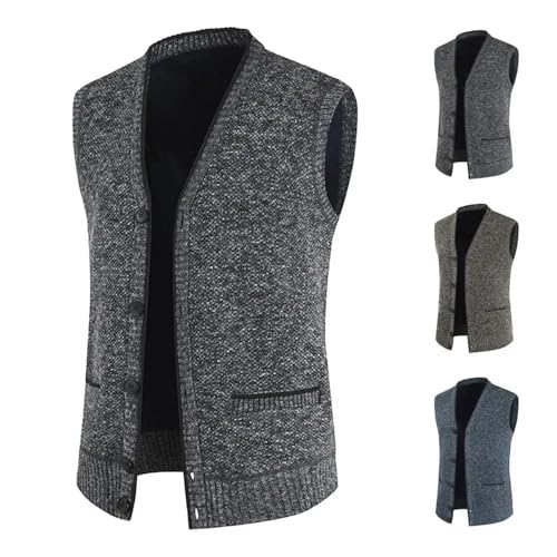 UIOKLMJH Men V-Neck Single Breasted Sweater Vest Elastic Casual Buttons Front Sleeveless Jumper with Pockets3
