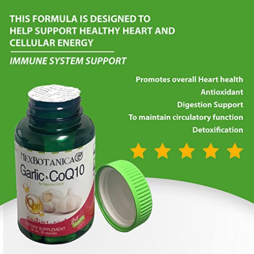 Mexbotanica Garlic 300Mg With Coenzime Q10 30 Capsules | Odorless Black Garlic And Coq10, Natural Supplement For Cardiovascular Health, Energy And Antioxidant Support #TOP2