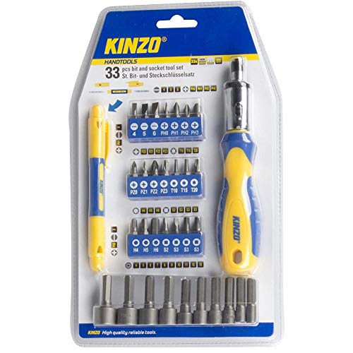 Bakaji Set Giravite con Adattatore Magnetico Manico Gommato Antiscivoloe 33 Punte e Chiavi Esagonali in Acciaio e Cacciapvite Portatile a Penna Attrezzi Utensili Fai da Te e Bricolage