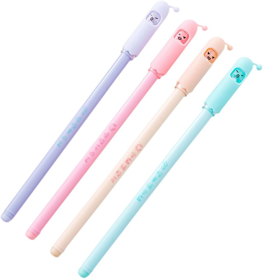 Aikesi 4 Pieces Gel Pen Classic Kawaii Pens Material School Office Stationary Pens School Stationery Pens, Random Colour