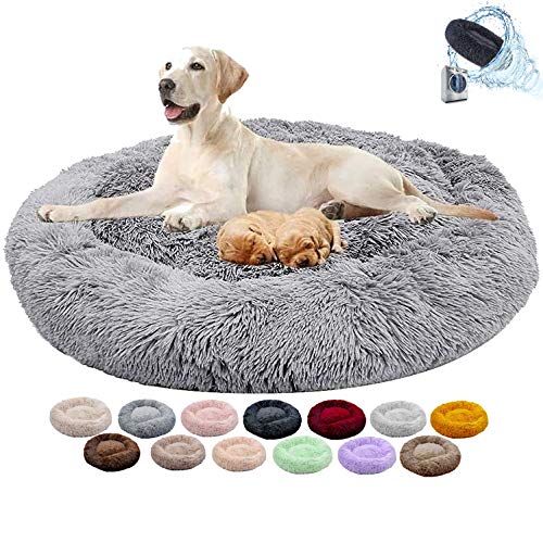 Yurun Hundebett Flauschig, Hundesofa waschbar, Rundes Plüsch Hundekissen Katzenbett in Doughnut mit Wasserfeste Unterseite, für Katzen und Hunde - Grau Ø 40cm Cover