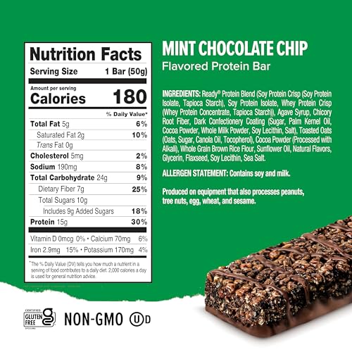 Image of Ready Protein Bars, Mint Chocolate Chip, 15g Whey Protein, 12 Ct